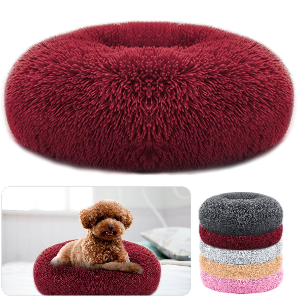 Plush Bolster Pet Bed